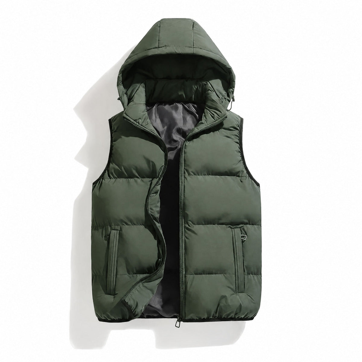 Oliver - Men's Hooded Quilted Gilet with Zip Pockets - Vest - Army Green - Davies & Cooper