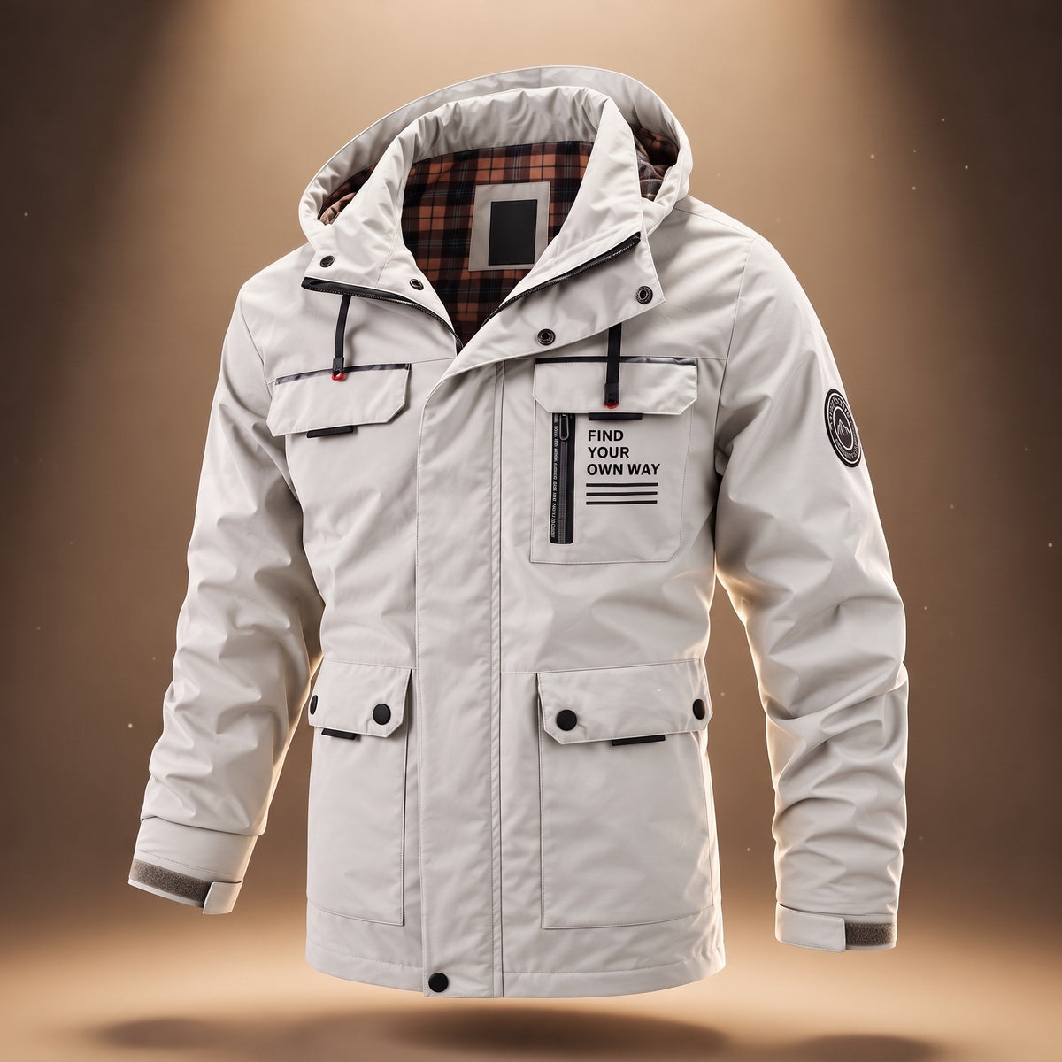 Oliver - Men's Hooded Winter Jacket with Multiple Pockets and Snap Buttons - Parkas - White - Davies & Cooper