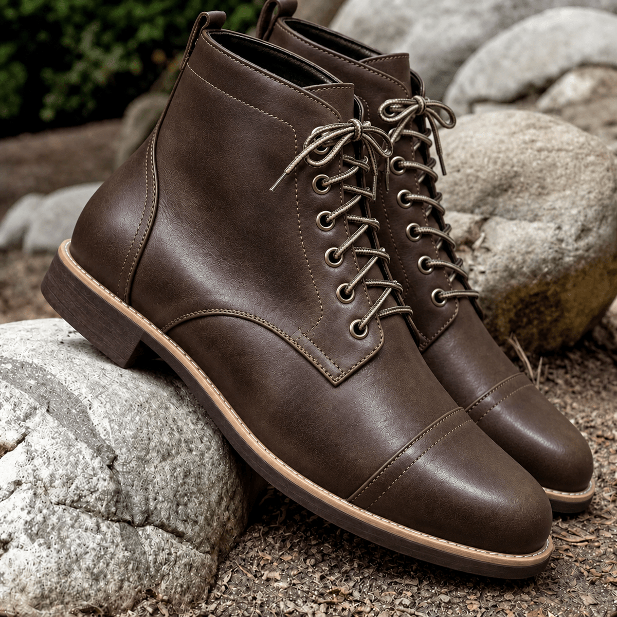 Oliver - Men's Lace-Up Ankle Boots with Cap Toe - Boots - Dark Brown - Davies & Cooper