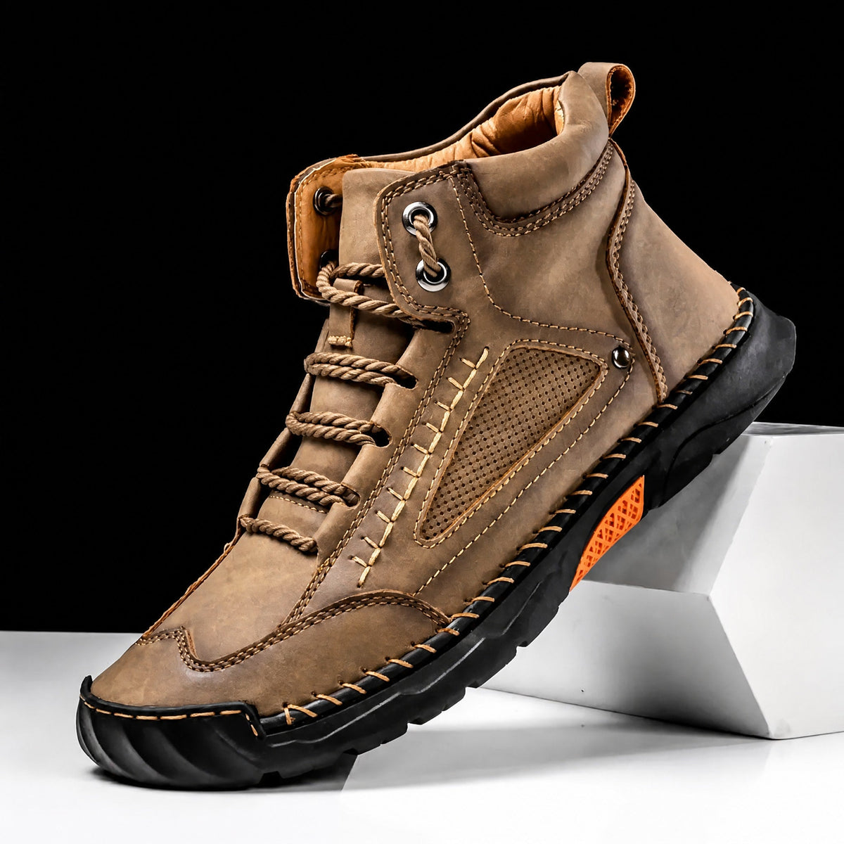 Oliver - Men's Lace-Up Ankle Boots with Round Toe and Rugged Outsole - Boots - Khaki - Davies & Cooper