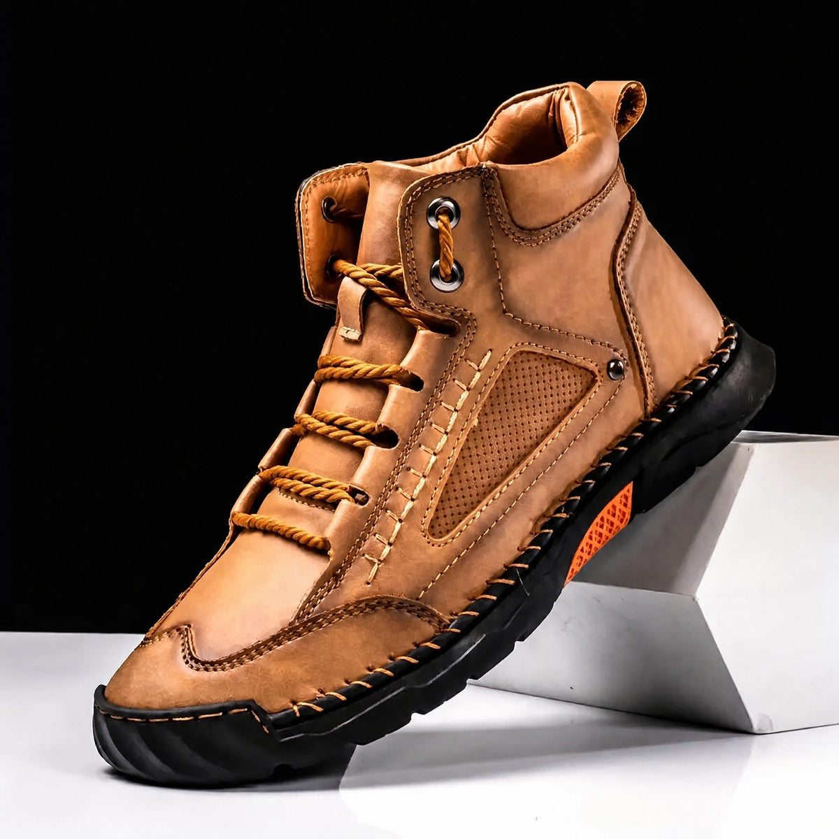 Oliver - Men's Lace-Up Ankle Boots with Round Toe and Rugged Outsole - Boots - Brown - Davies & Cooper