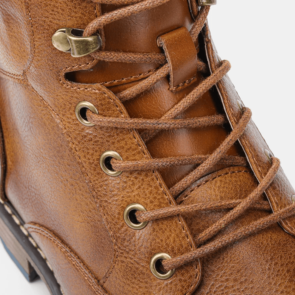 Oliver - Men's Lace-Up Ankle Boots with Side Zip - Boots - Light Brown - Davies & Cooper