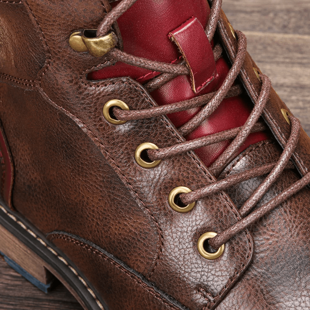 Oliver - Men's Lace-Up Ankle Boots with Side Zip - Boots - Dark Brown - Davies & Cooper