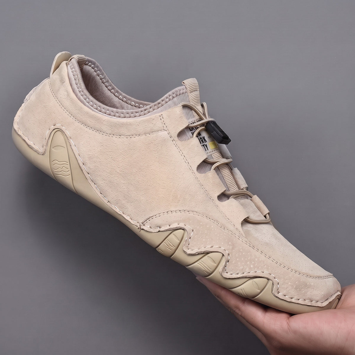 Oliver - Men's Lace-Up Moccasin Trainers with Elastic Gusset - Flats - Beige - Davies & Cooper