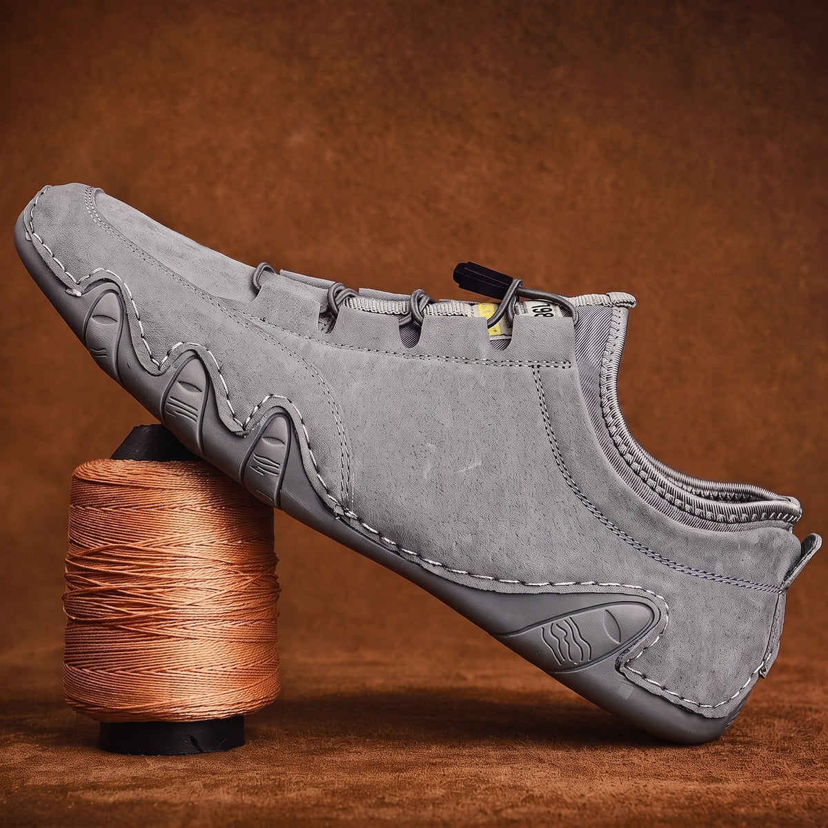 Oliver - Men's Lace-Up Moccasin Trainers with Elastic Gusset - Flats - Grey - Davies & Cooper