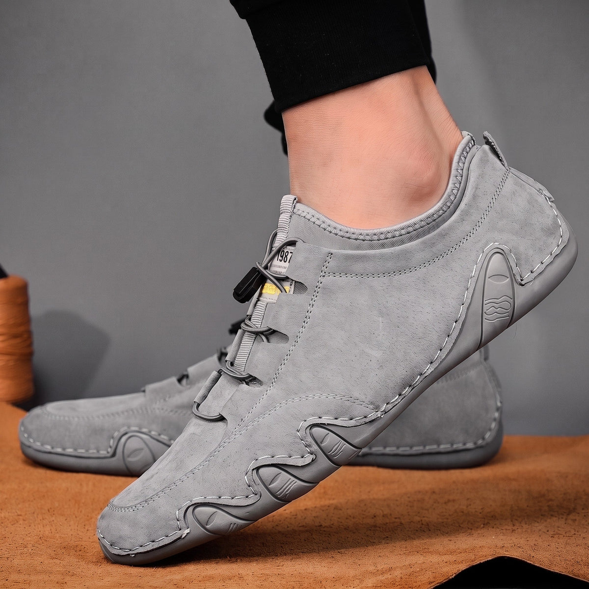 Oliver - Men's Lace-Up Moccasin Trainers with Elastic Gusset - Flats - Grey - Davies & Cooper