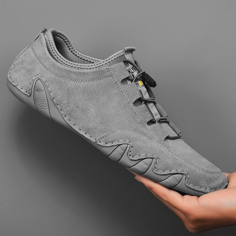 Oliver - Men's Lace-Up Moccasin Trainers with Elastic Gusset - Flats - Grey - Davies & Cooper