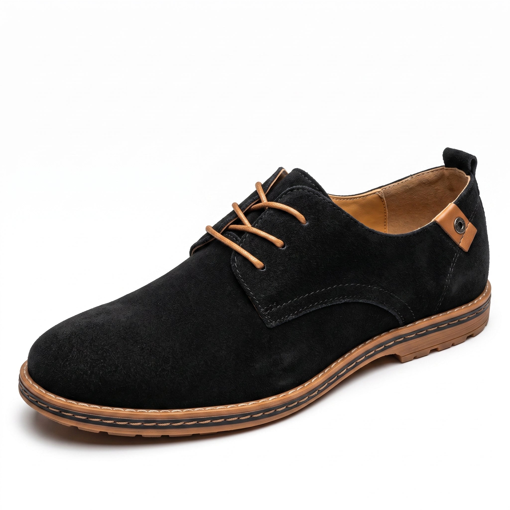Oliver - Men's Lace-Up Suede-Look Derby Shoes with Contrast Sole - Shoes - Black - Davies & Cooper