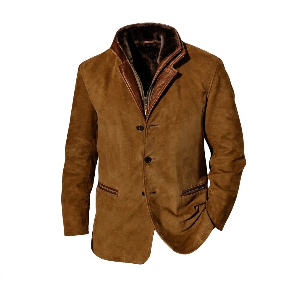 Oliver - Men's Longline Zip-Up Jacket with Contrast Collar - Blazers - Brown - Davies & Cooper