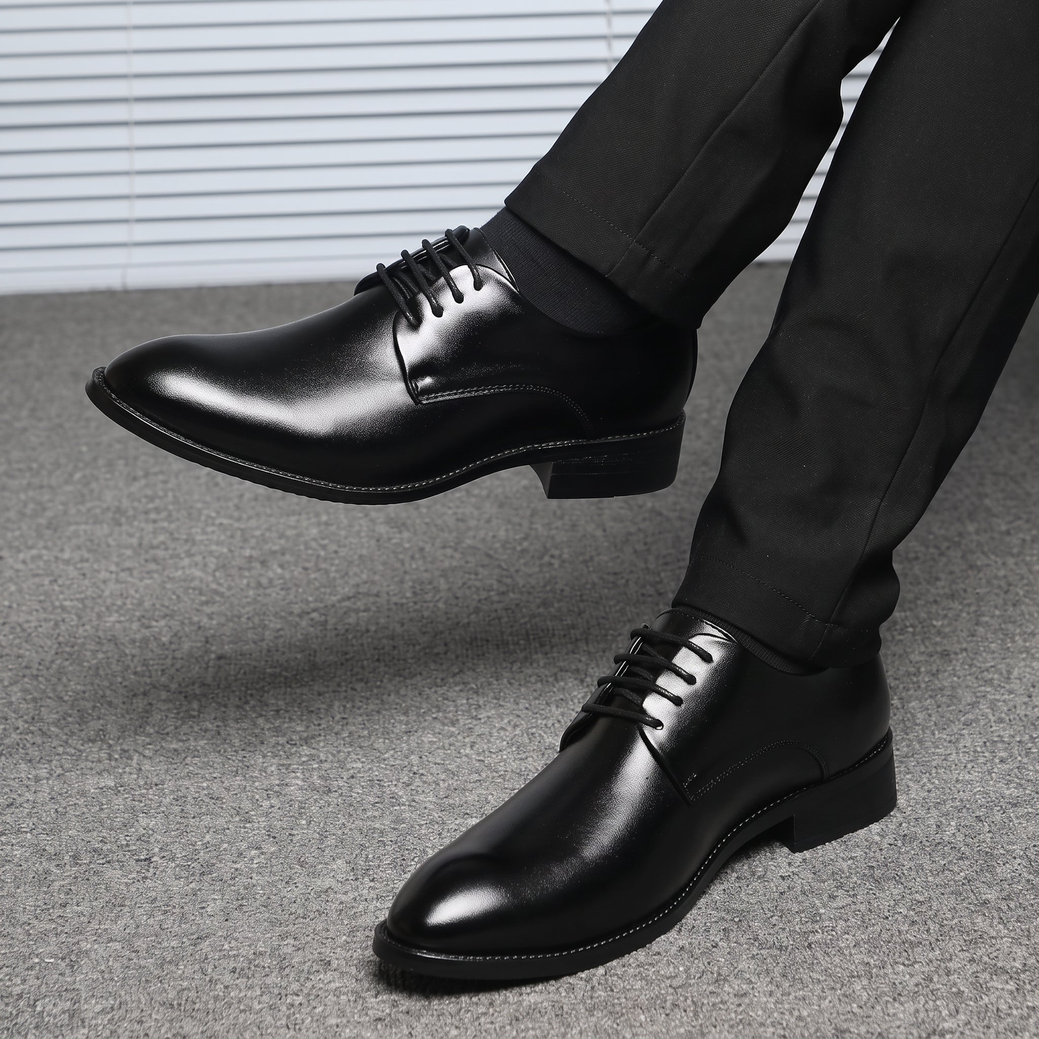 Oliver - Men's Low Block Heel Derby Wedding Shoes - Wedding Shoes - Black - Davies & Cooper
