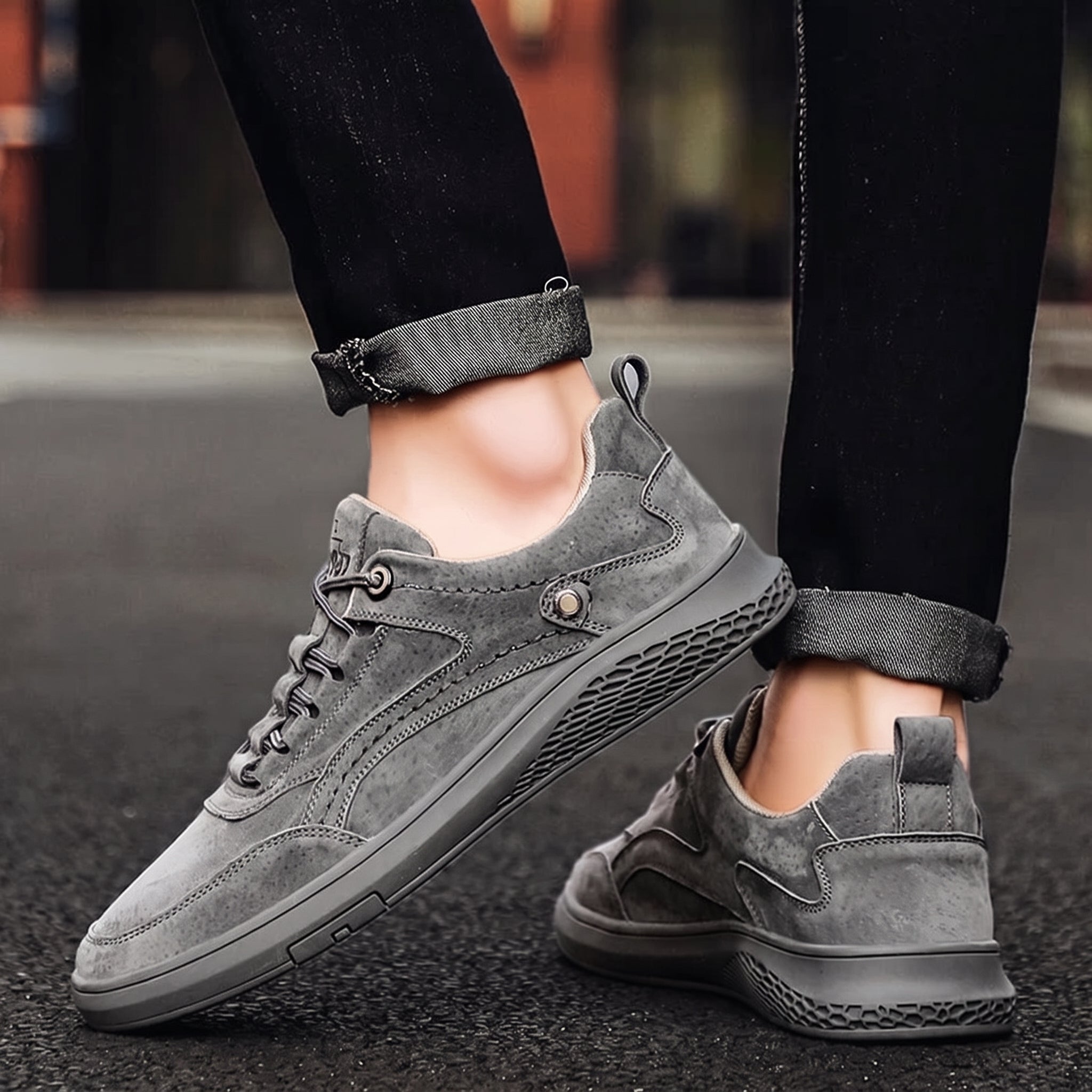 Oliver - Men's Low-Top Lace-Up Trainers with Stitched Panels - Sneakers - Grey - Davies & Cooper