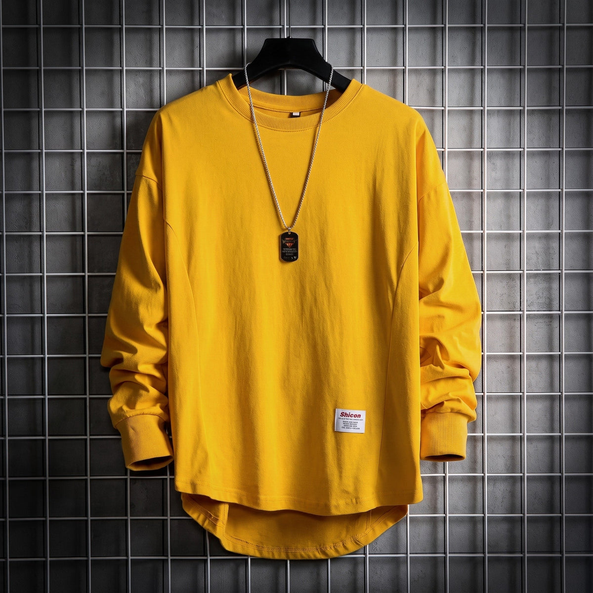 Oliver - Men's Oversized Drop Hem Long Sleeve T-Shirt with Ribbed Cuffs - T-Shirts - Yellow - Davies & Cooper