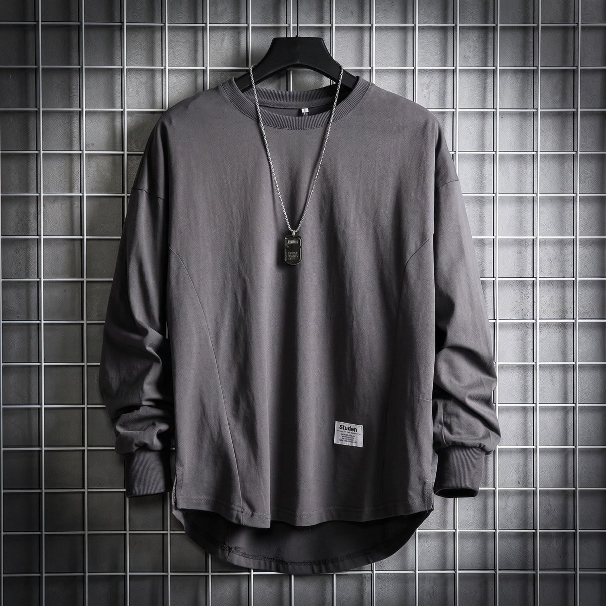 Oliver - Men's Oversized Drop Hem Long Sleeve T-Shirt with Ribbed Cuffs - T-Shirts - Grey - Davies & Cooper