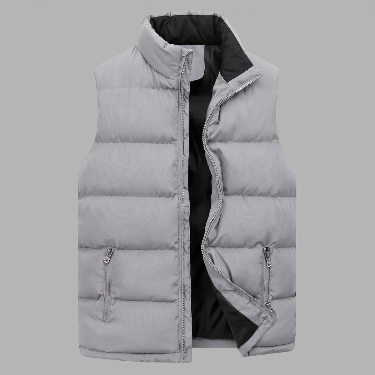 Oliver - Men's Quilted Padded Gilet with Stand Collar and Zip Pockets - Vests - Light Grey - Davies & Cooper