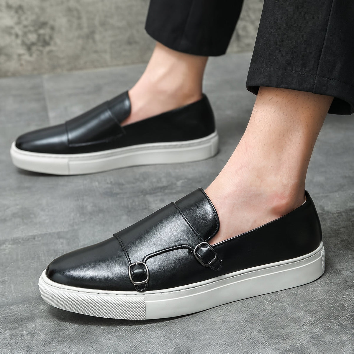 Oliver - Men's Smart Casual Double Monk Strap Loafers - Shoes men - Black - Davies & Cooper