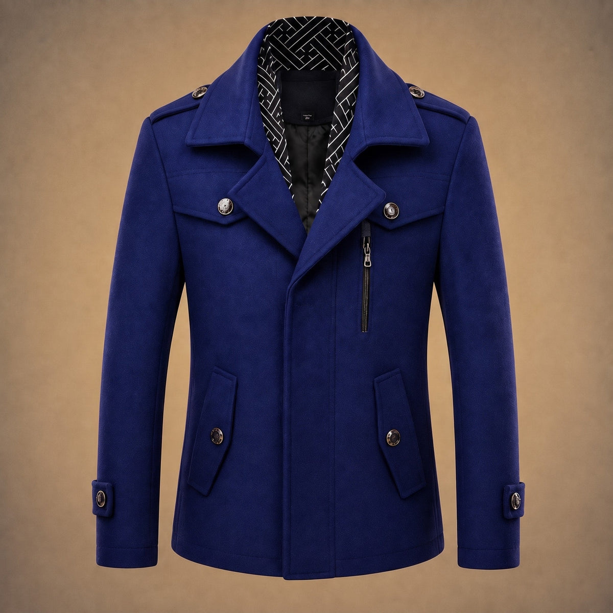 Oliver - Men's Tailored Longline Overcoat with Multiple Pockets - Overcoats - Blue - Davies & Cooper