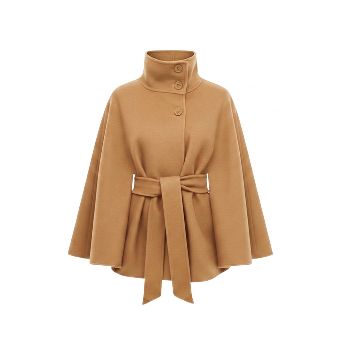 Olivia - Women's Belted Cape Coat with High-Neck Button Collar - Capes - Khaki - Davies & Cooper