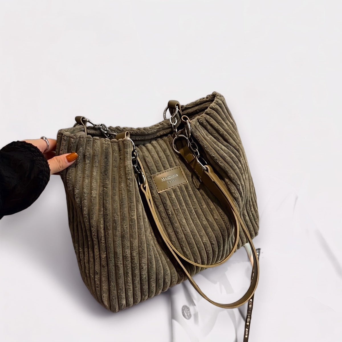 Olivia - Women's Corduroy Shoulder Bag with Adjustable Strap - Shoulder Bag - Green - Davies & Cooper