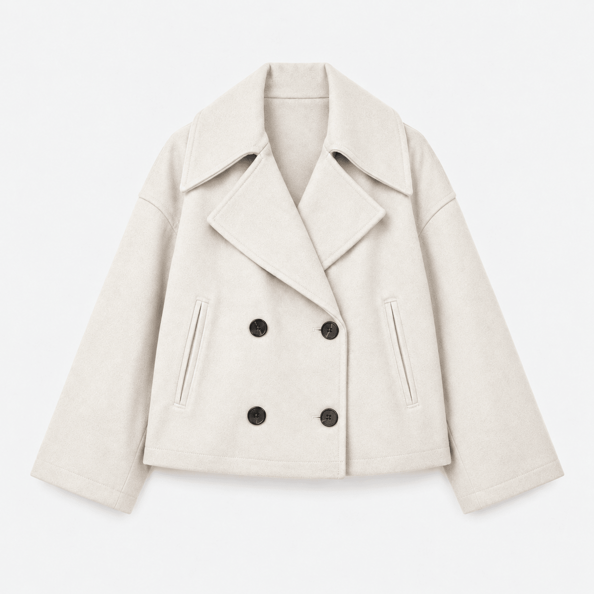 Olivia - Women's Double-Breasted Cropped Jacket with Notch Collar - Blazers - Beige - Davies & Cooper