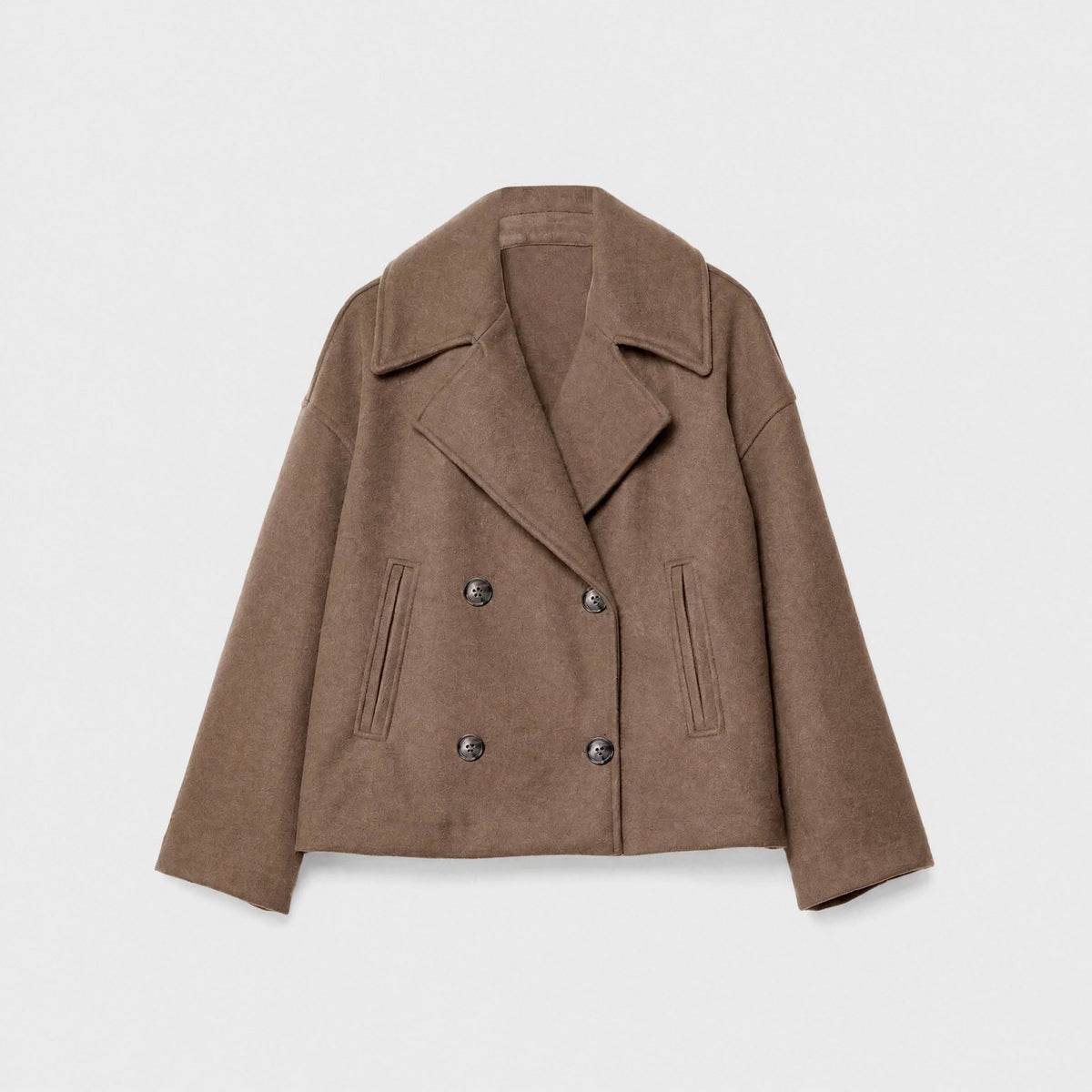 Olivia - Women's Double-Breasted Cropped Jacket with Notch Collar - Blazers - Brown - Davies & Cooper