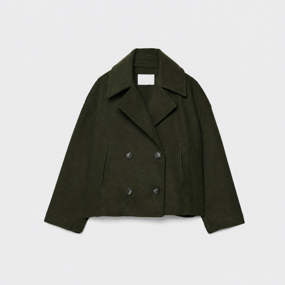 Olivia - Women's Double-Breasted Cropped Jacket with Notch Collar - Blazers - Green - Davies & Cooper