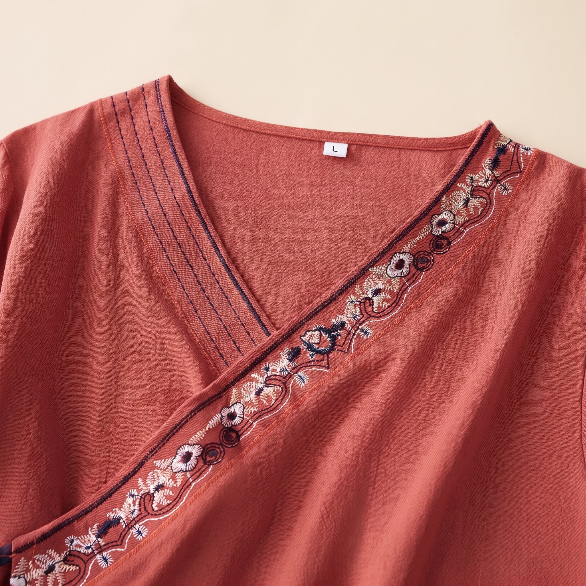 Olivia - Women's Summer Long Sleeve Wrap Tie Blouse - Blouse - Red - Davies & Cooper