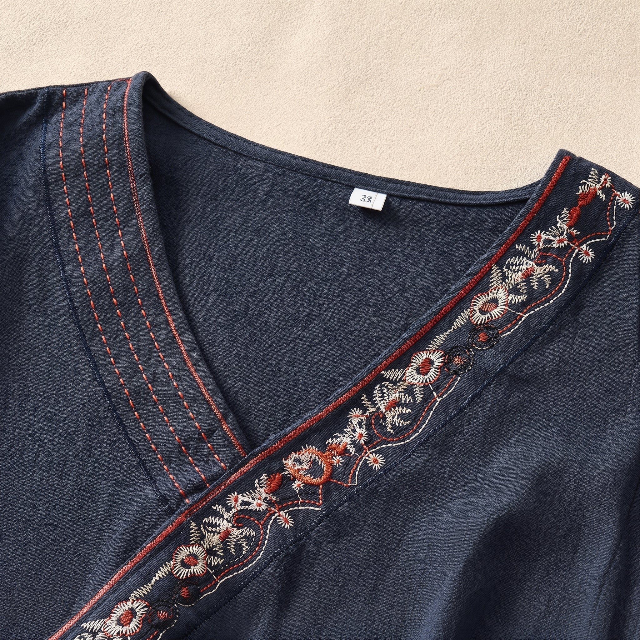 Olivia - Women's Summer Long Sleeve Wrap Tie Blouse - Blouse - Navy Blue - Davies & Cooper