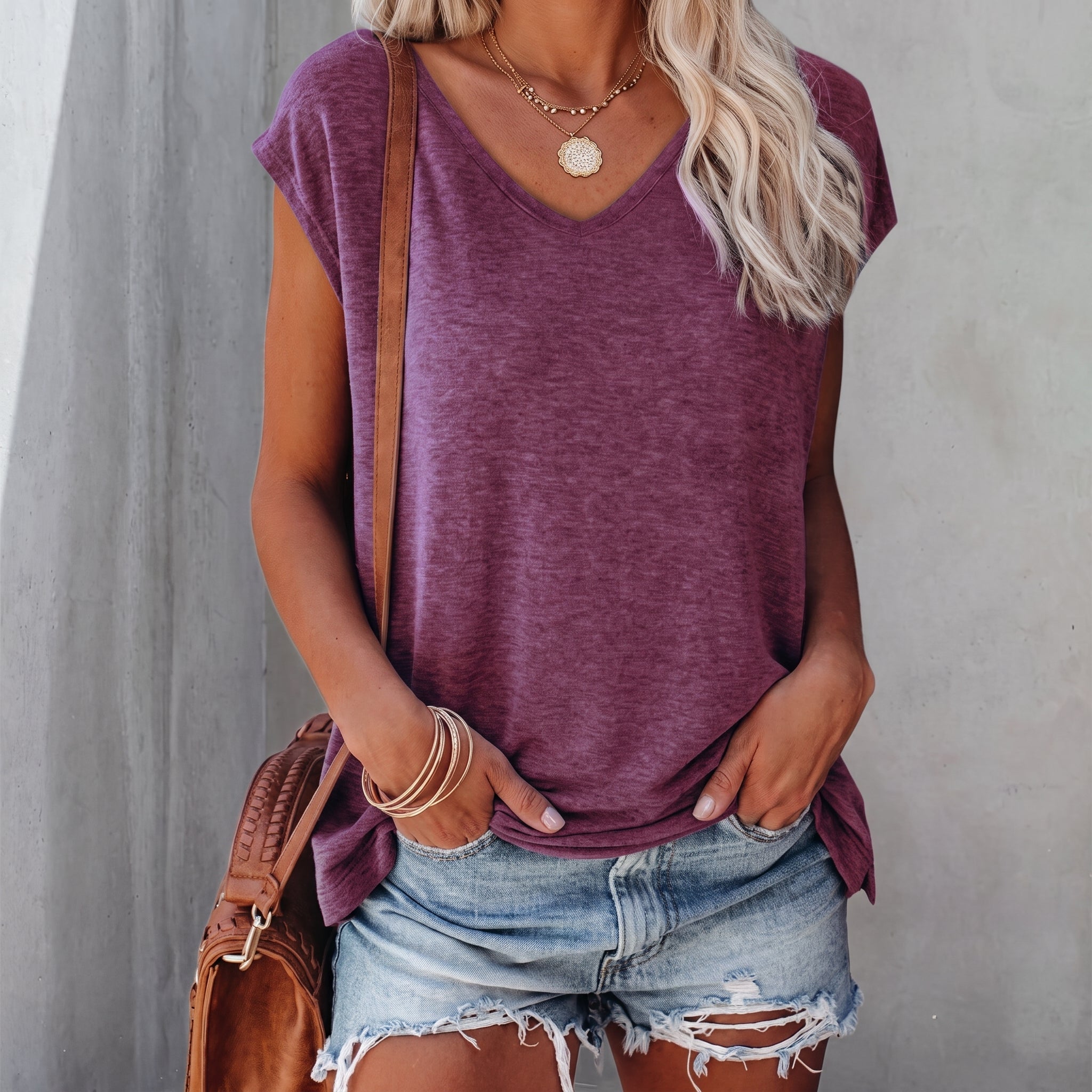 Olivia – Women's Summer Relaxed Fit Cap Sleeve T-Shirt - T-Shirts - Red - Davies & Cooper