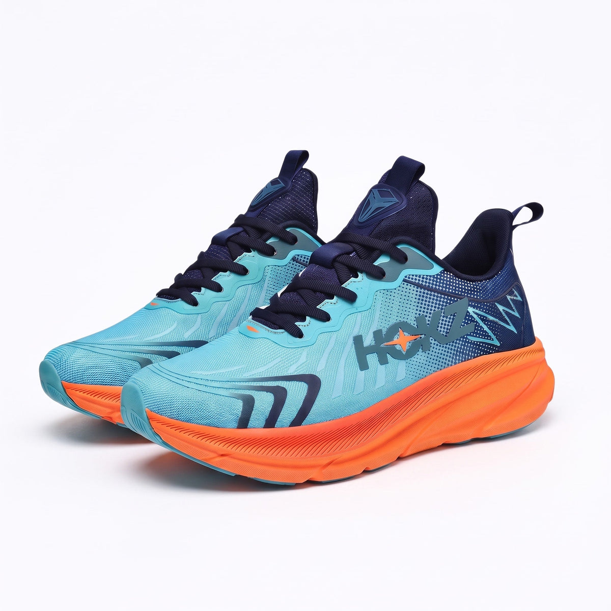 Oscar – Men's Breathable Orthopaedic Cushioned Sole Trainers - Athletic Shoes - Blue Orange - Davies & Cooper