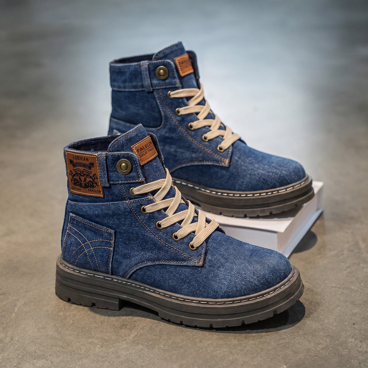 Owen - Men's Lace-Up Combat with Chunky Sole and Padded Collar - Boots - Blue - Davies & Cooper