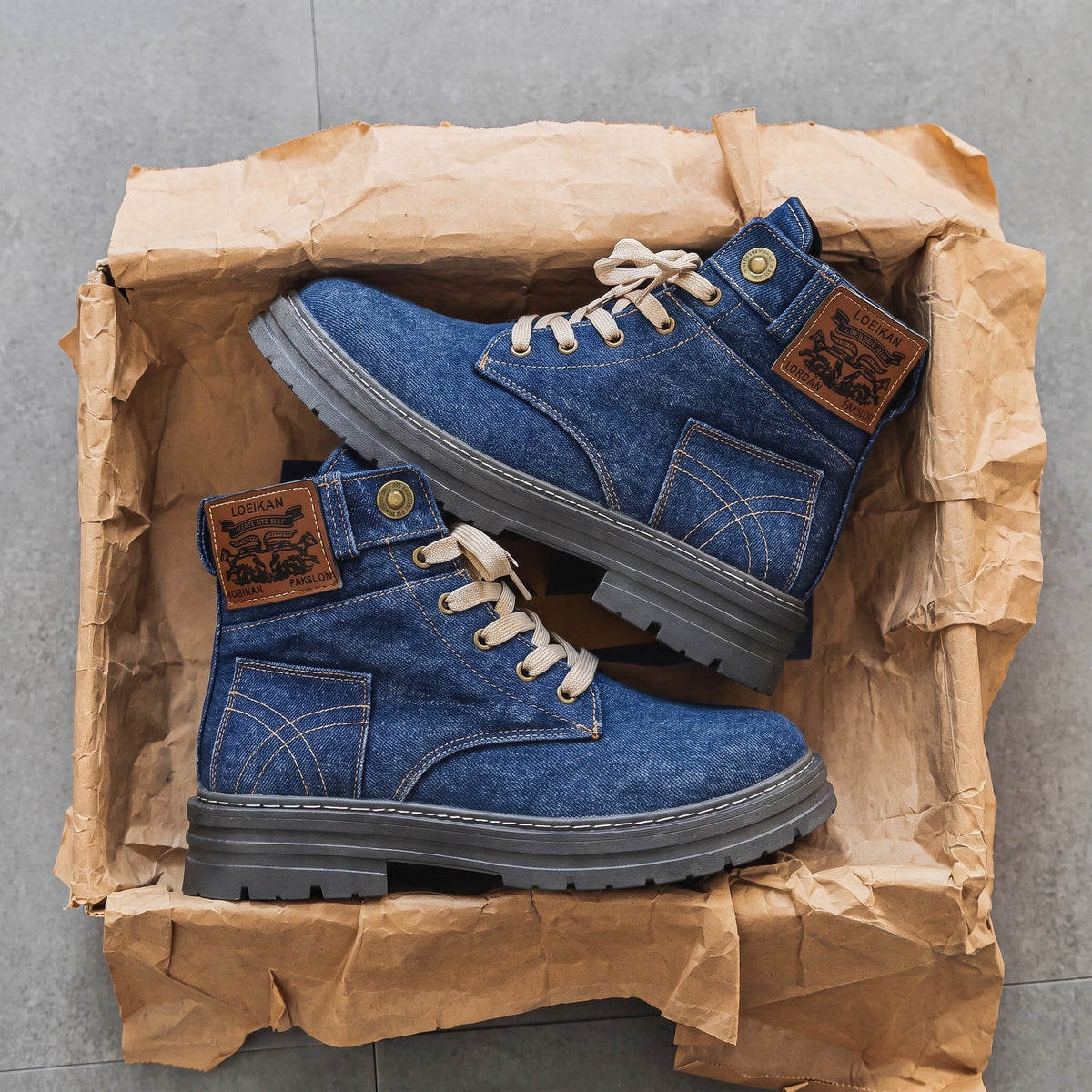 Owen - Men's Lace-Up Combat with Chunky Sole and Padded Collar - Boots - Blue - Davies & Cooper