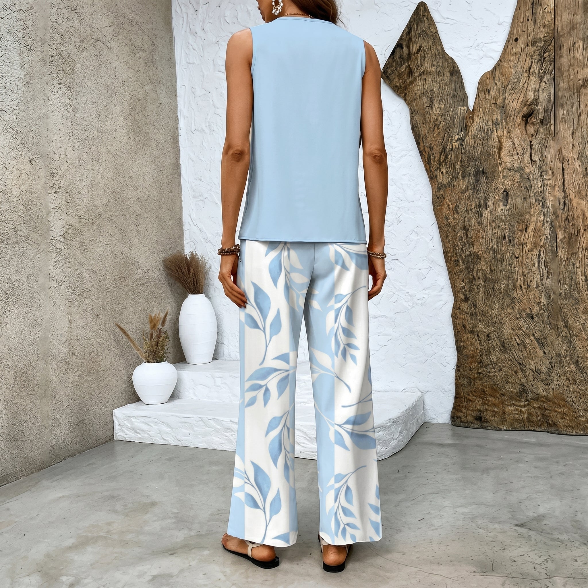 Phoebe - Women's Floral Print Top Wide - Leg Co - ord Set - 2 Piece Set - Blue - Davies & Cooper