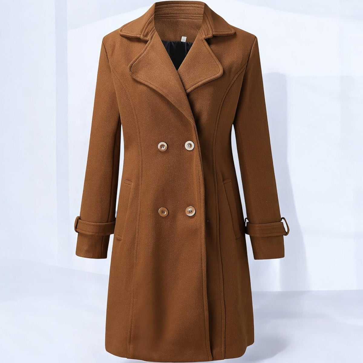 Priya – Women's Coat in Mid-Length with Notched Collar - Coats - Brown - Davies & Cooper