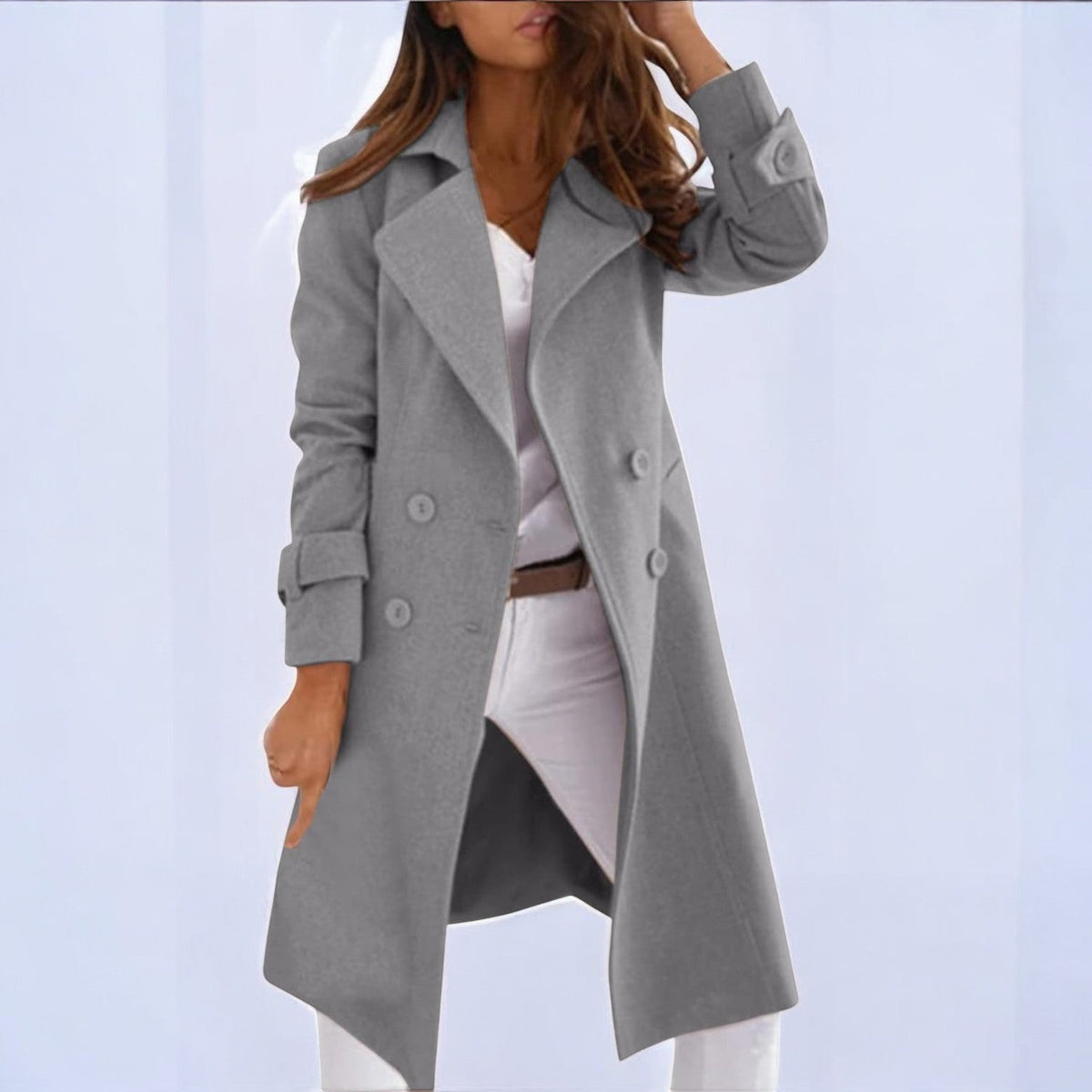 Priya – Women's Coat in Mid-Length with Notched Collar - Coats - Grey - Davies & Cooper