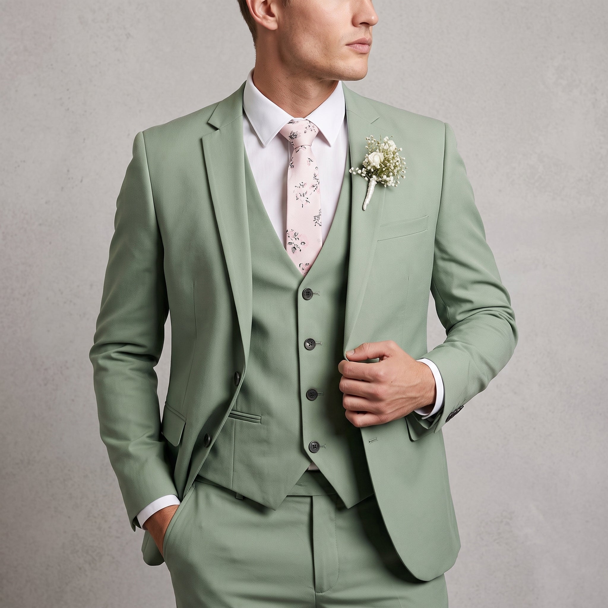 Rafael – Men's Relax Fit Three-Piece Notch Lapel Wedding Suit - Suits - Green - Davies & Cooper