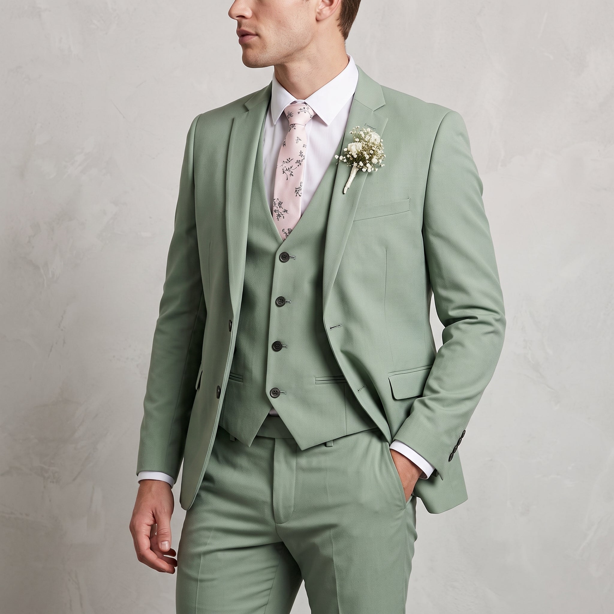 Rafael – Men's Relax Fit Three-Piece Notch Lapel Wedding Suit - Suits - Green - Davies & Cooper