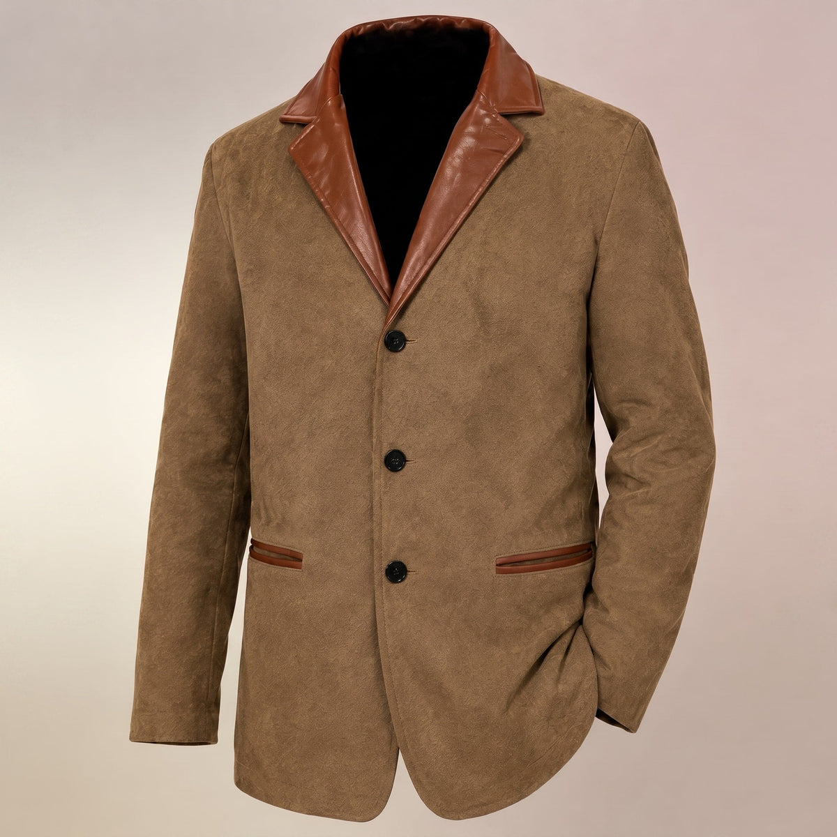 Ralph - Men's Field Jacket with Contrast Collar and Button Front - Coats & Jackets - Brown - Davies & Cooper