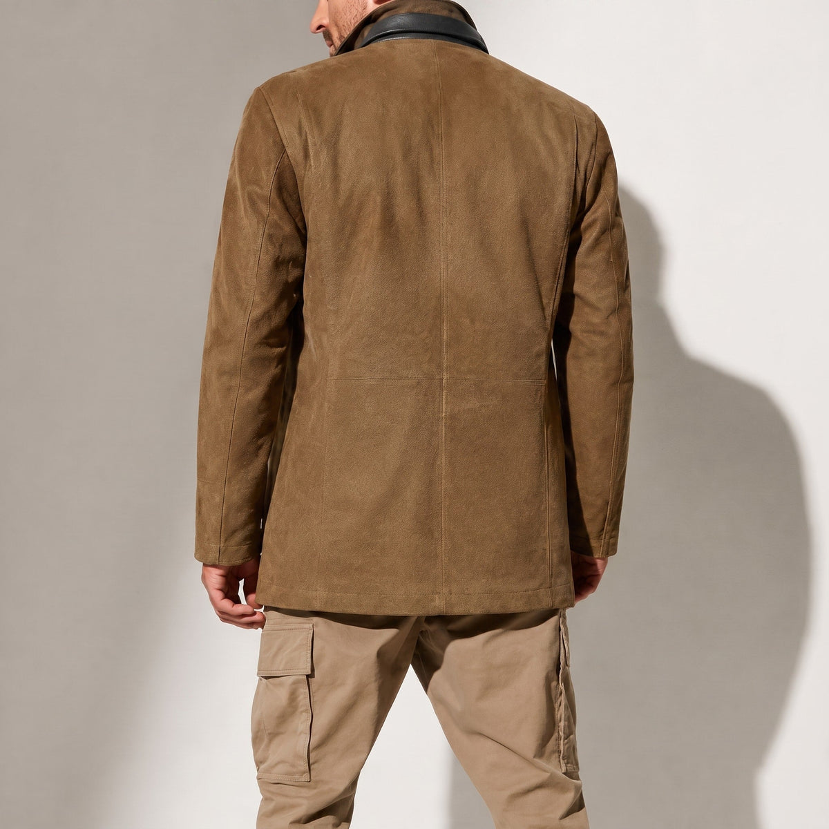 Ralph - Men's Field Jacket with Contrast Collar and Button Front - Coats & Jackets - Brown - Davies & Cooper