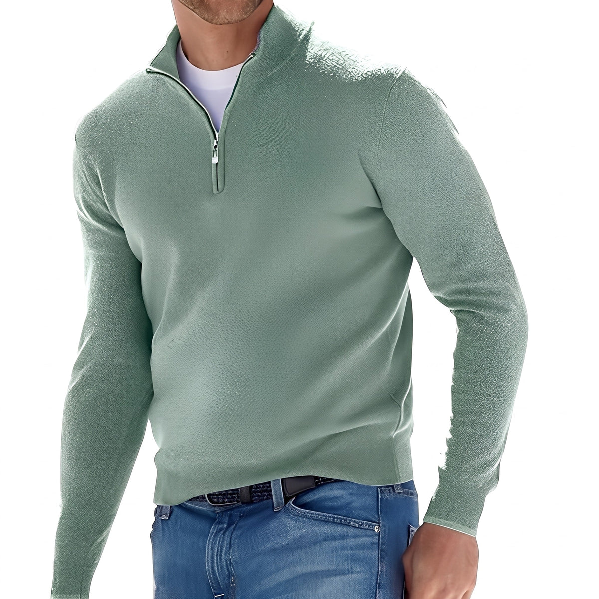 Ralph - Men's Quarter-Zip Knit Jumper with Stand Collar - Sweaters - Green - Davies & Cooper