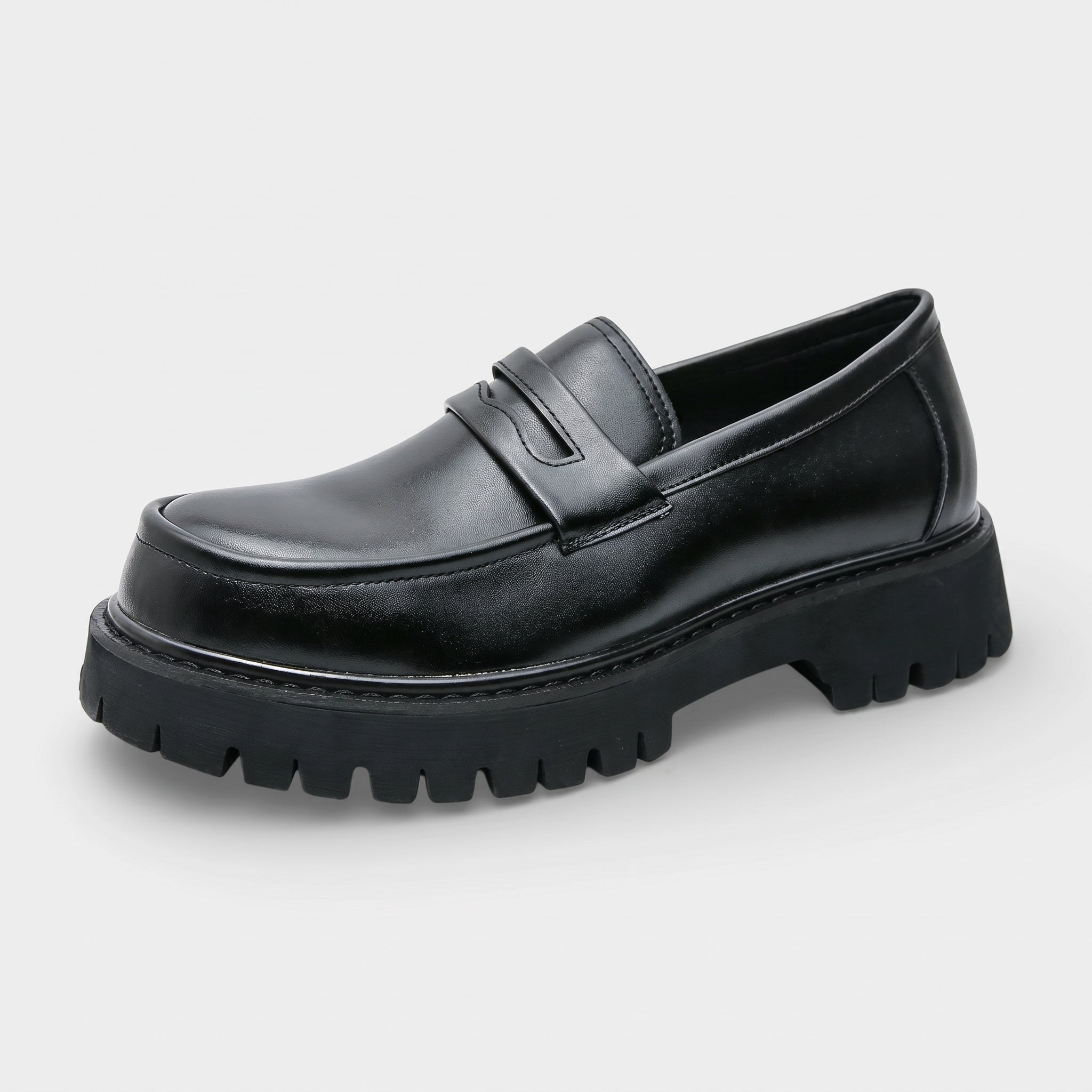 Richard - Men's Chunky Penny Loafers with Round Toe - Loafers - Matte Black - Davies & Cooper