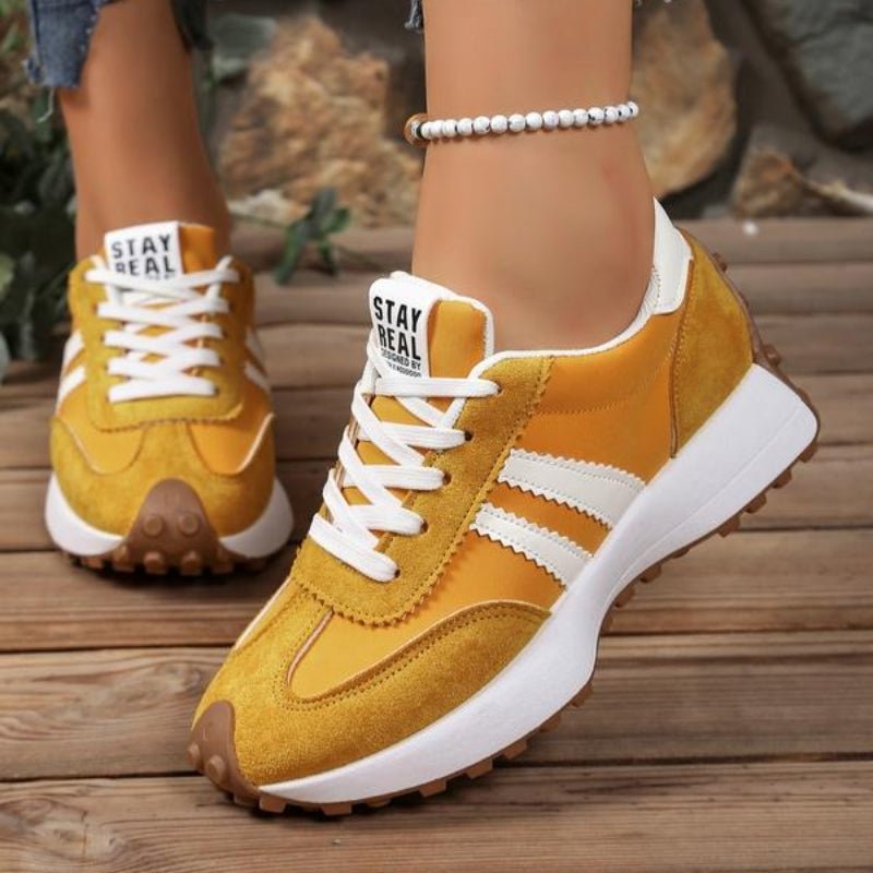 Riley - Women's Retro Chunky Sole Low-Top Trainers - Trainers - Yellow - Davies & Cooper