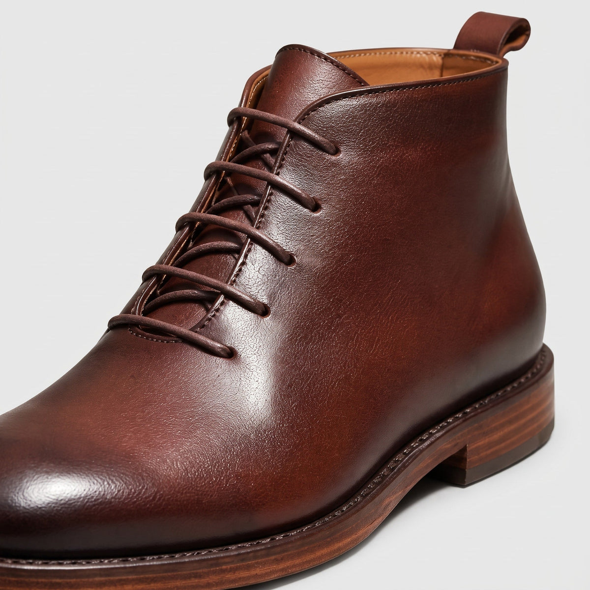 Robert - Men's Lace-Up Ankle Boots with Stacked Heel and Round Toe - Boots - Brown - Davies & Cooper