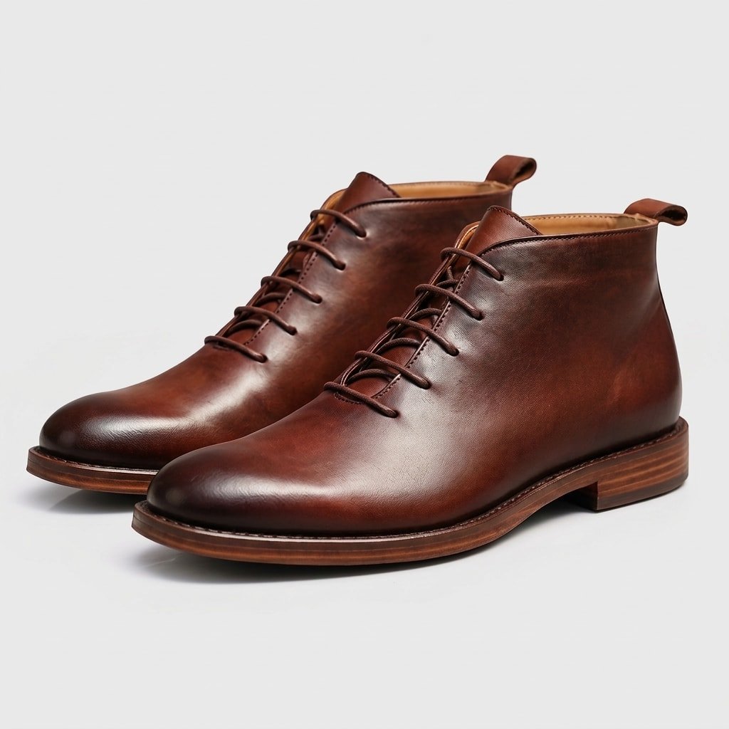 Robert - Men's Lace-Up Ankle Boots with Stacked Heel and Round Toe - Boots - Brown - Davies & Cooper