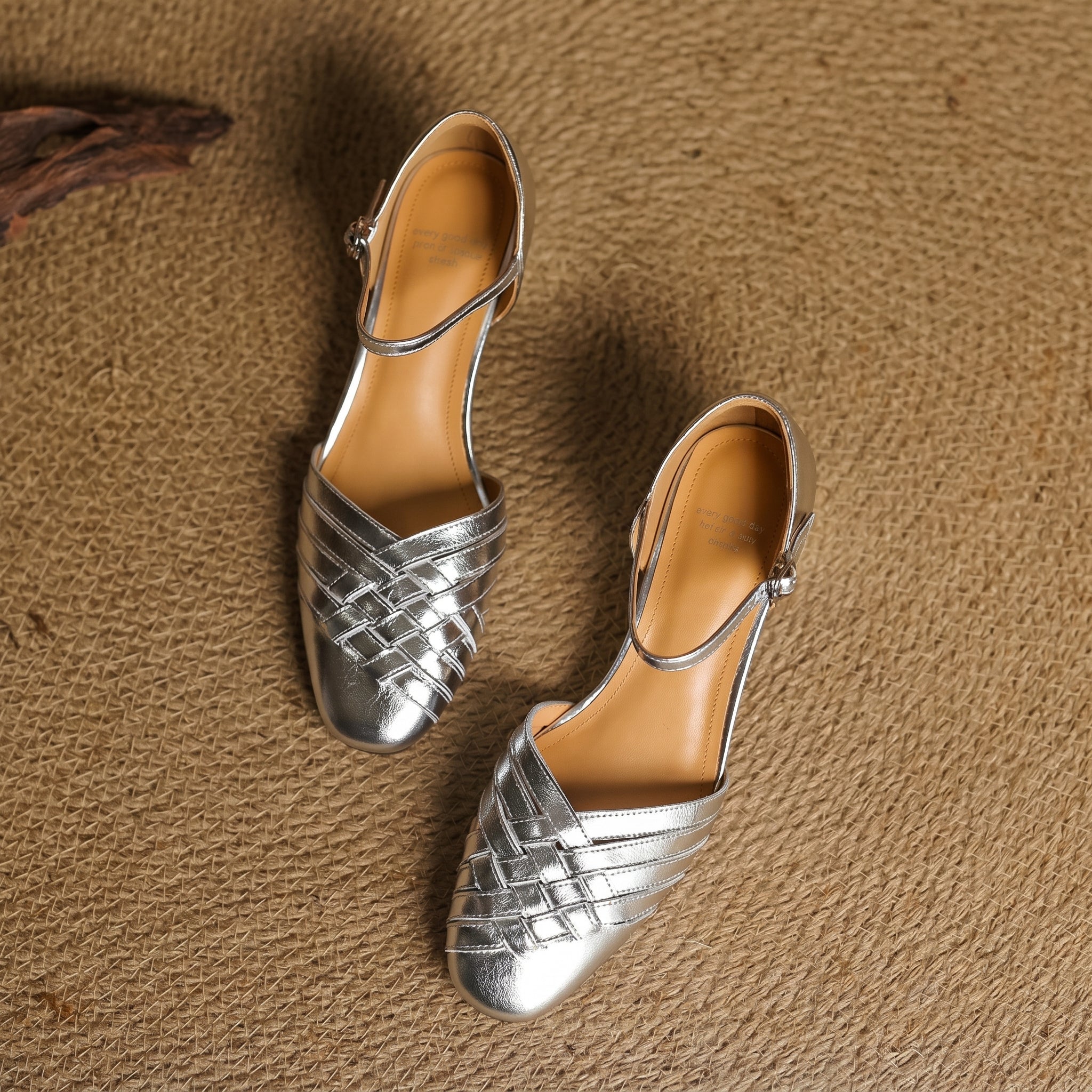 Rosa - Women's Woven Pumps with Buckle Ankle Strap - Heels - Silver - Davies & Cooper