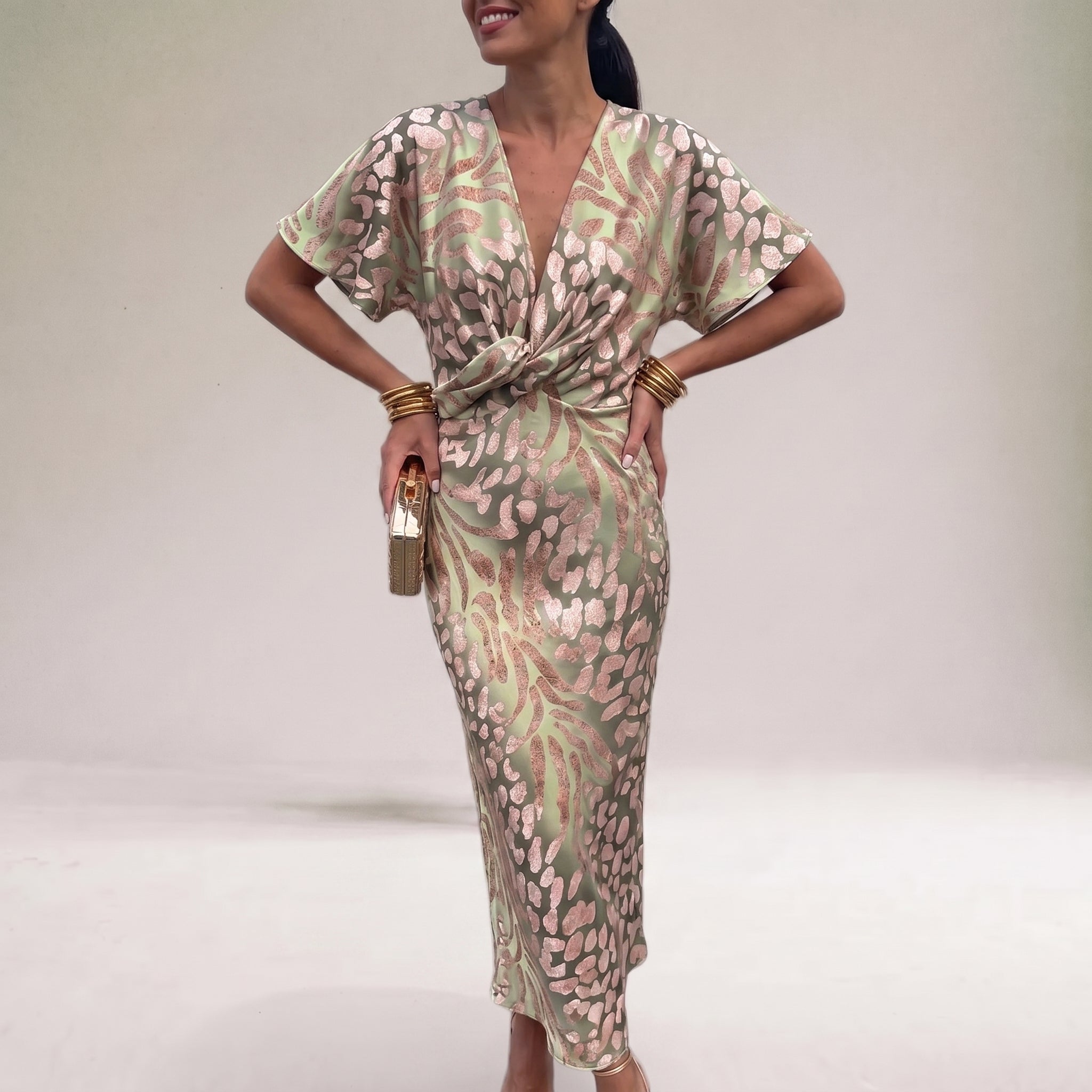 Rosie - Women's Twist Front Wedding Guest Maxi Dress - Maxi Dress - Light Green - Davies & Cooper