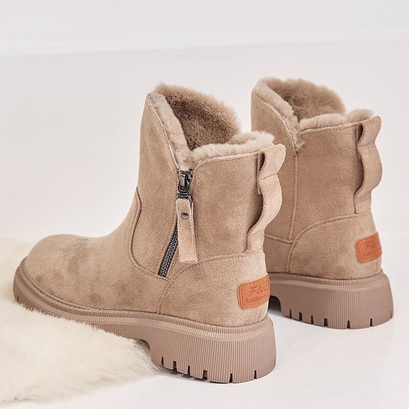Rowan - Women's Orthopaedic Faux Fur Trim Ankle Boots with Zip Closure - Boots - Beige - Davies & Cooper