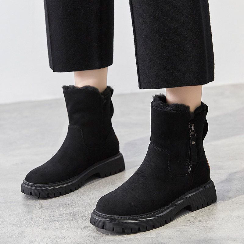 Rowan - Women's Orthopaedic Faux Fur Trim Ankle Boots with Zip Closure - Boots - Black - Davies & Cooper