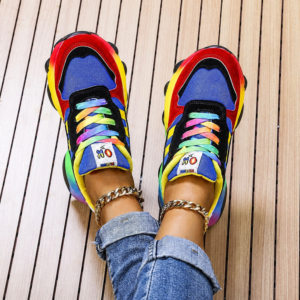 Rowan - Women's Orthopaedic Rainbow Chunky Trainers - Sneakers - Black - Davies & Cooper