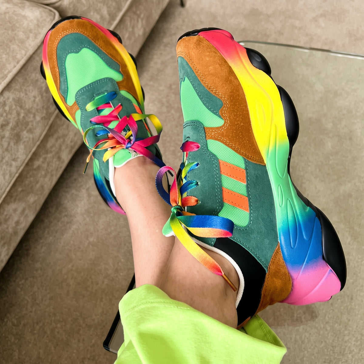 Rowan - Women's Orthopaedic Rainbow Chunky Trainers - Sneakers - Green - Davies & Cooper
