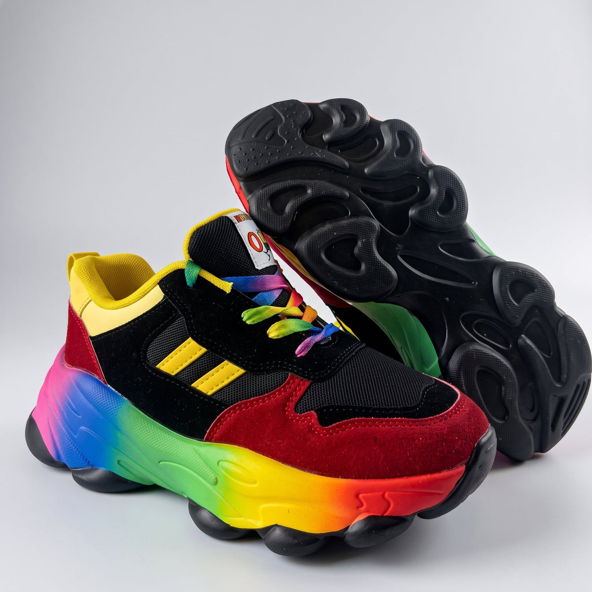 Rowan - Women's Orthopaedic Rainbow Chunky Trainers - Sneakers - Black - Davies & Cooper